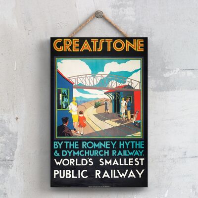 P0420 - Póster de ferrocarril nacional original más pequeño de Greatstone en una placa de decoración vintage