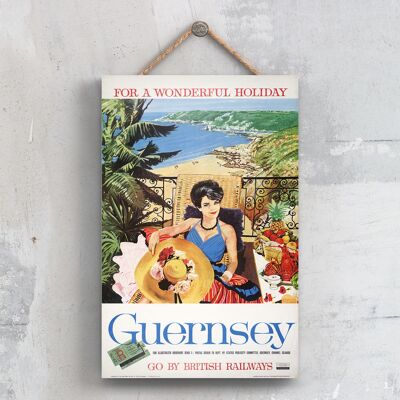 P0421 - Guernesey Holday Affiche Originale des Chemins de Fer Nationaux Sur Une Plaque Décor Vintage