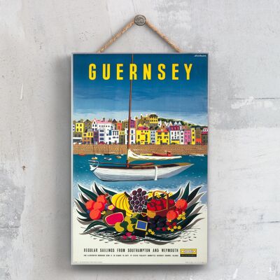 P0422 - Guernsey Sailing Original National Railway Poster en una placa de decoración vintage