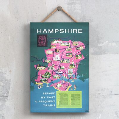 P0424 - L'Hampshire ha servito il poster originale delle ferrovie nazionali su una targa con decorazioni vintage