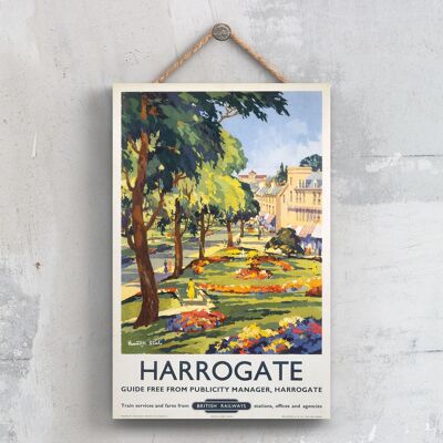 P0426 - Poster originale della National Railway di Harrogate Gardens su una targa con decorazioni vintage