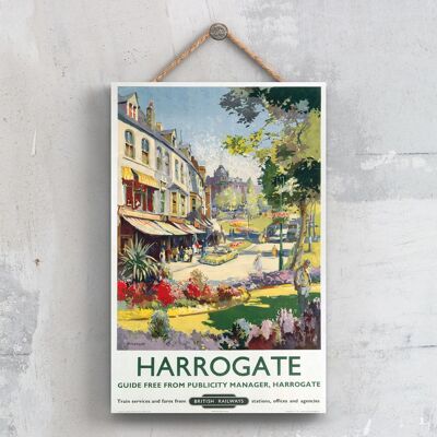 P0429 - Cartel del ferrocarril nacional original de la calle Harrogate en una placa de decoración vintage