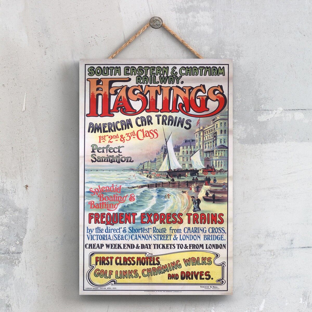 P0430 - Hastings American Car Trains Original National Railway Poster auf einer Plakette im Vintage-Dekor