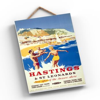 P0431 - Hastings St Leonards Sun Affiche originale des chemins de fer nationaux sur une plaque décor vintage 2
