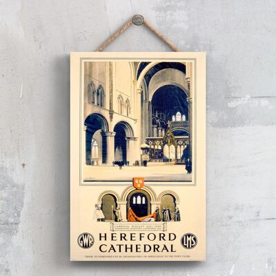 P0433 - Hereford Cathedral Lms Poster originale della National Railway su una placca Decor vintage