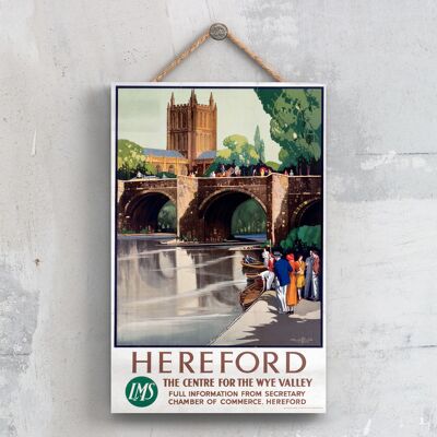 P0434 - Hereford Wye Valley Poster originale della ferrovia nazionale su una targa con decorazioni vintage