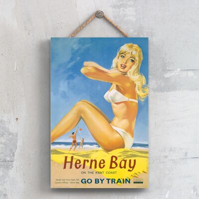 P0437 - Herne Bay Coast Original National Railway Poster en una placa de decoración vintage