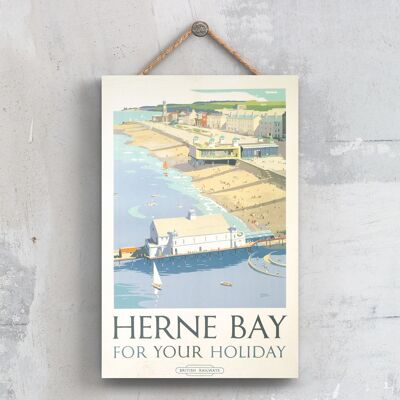 P0438 - Herne Bay For Holiday Póster de ferrocarril nacional original en una placa de decoración vintage
