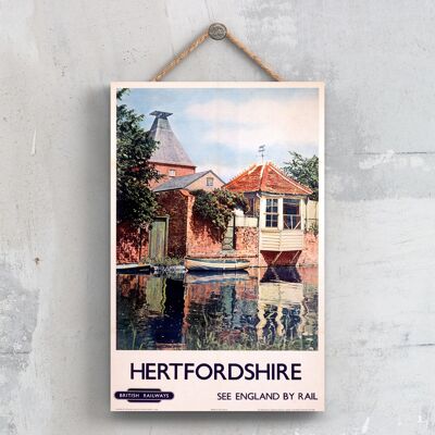 P0439 - Affiche originale du chemin de fer national du lac Hertfordshire sur une plaque décor vintage