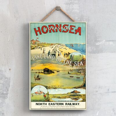 P0443 - Hornsea By The Sea - Poster originale della ferrovia nazionale su una targa con decorazioni vintage