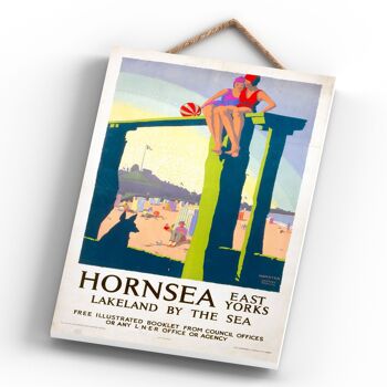 P0444 - Hornsea East Yorkshire Beach Ball Affiche originale des chemins de fer nationaux sur une plaque décor vintage 4