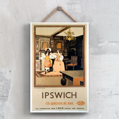 P0457 - Póster del Ferrocarril Nacional Original de la Casa Antigua de Ipswich en una placa de decoración vintage