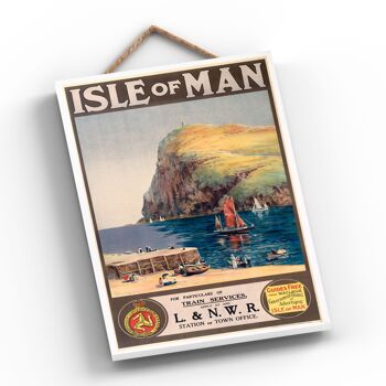 P0460 - Isle Of Man Particulars Affiche originale des chemins de fer nationaux sur une plaque décor vintage 2