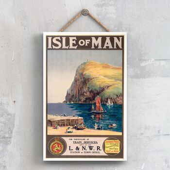 P0460 - Isle Of Man Particulars Affiche originale des chemins de fer nationaux sur une plaque décor vintage 1