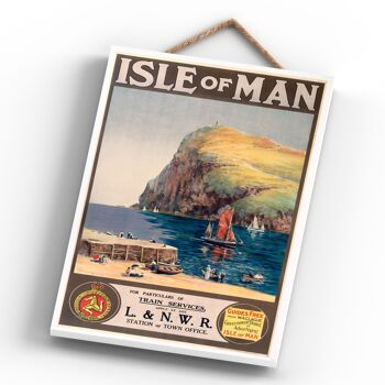 P0460 - Isle Of Man Particulars Affiche originale des chemins de fer nationaux sur une plaque décor vintage 4