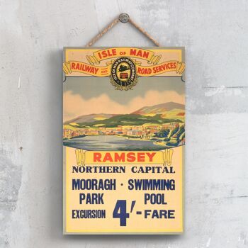 P0467 - Affiche originale des chemins de fer nationaux de l'île de Man Ramsey sur une plaque décor vintage 1