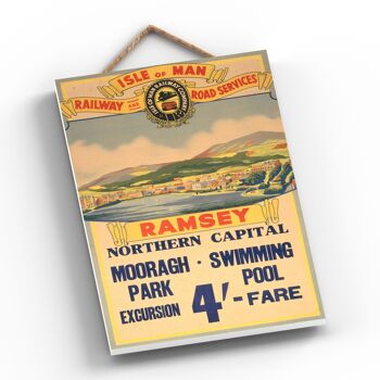 P0467 - Affiche originale des chemins de fer nationaux de l'île de Man Ramsey sur une plaque décor vintage 2