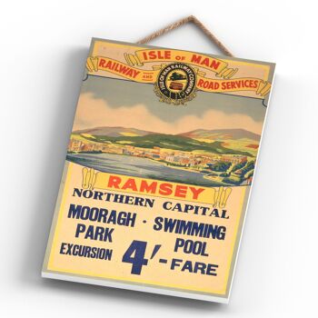 P0467 - Affiche originale des chemins de fer nationaux de l'île de Man Ramsey sur une plaque décor vintage 4