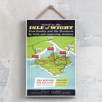 P0474 - Mappa dell'isola di White Poster originale delle ferrovie nazionali su una targa con decorazioni vintage