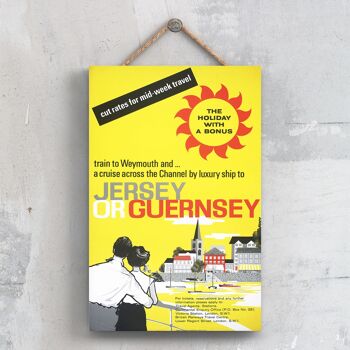 P0479 - Jersey Ou Guernesey Affiche Originale Des Chemins De Fer Nationaux Sur Une Plaque Décor Vintage 1
