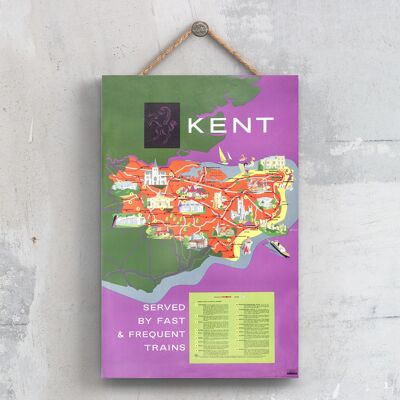 P0483 - Póster de Ferrocarril Nacional Original del Mapa de Kent en una placa de decoración vintage