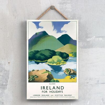 P0486 - Affiche originale des chemins de fer nationaux de Killarney Irlande sur une plaque décor vintage