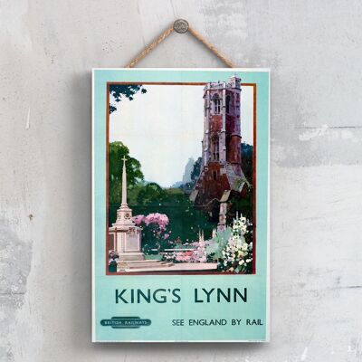 P0488 - Kings Lynn Church Poster originale della ferrovia nazionale su una targa con decorazioni vintage