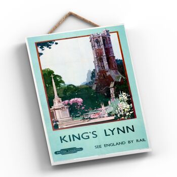 P0488 - Affiche originale des chemins de fer nationaux de l'église Kings Lynn sur une plaque décor vintage 2