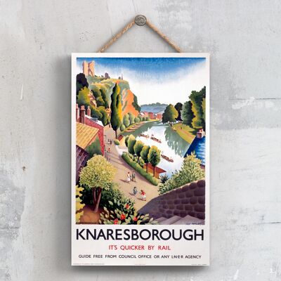 P0490 - Knaresborough Visualizza il poster originale della National Railway su una targa con decorazioni vintage