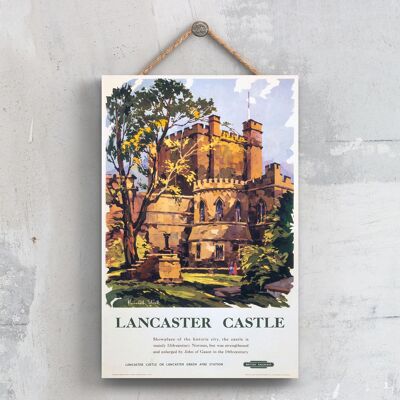 P0491 - Poster originale della ferrovia nazionale del castello di Lancaster su una decorazione d'epoca della targa