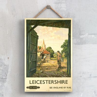 P0494 - Poster della National Railway originale della scena della fattoria del Leicestershire su una targa con decorazioni vintage