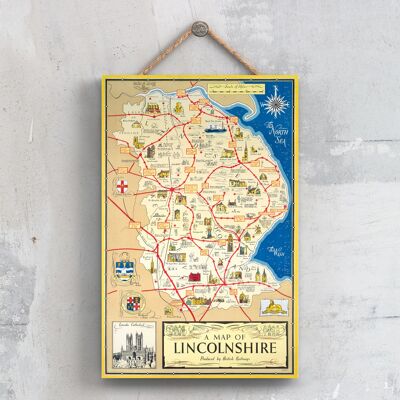 P0503 - Lincolnshire A Map British Railways Poster originale delle ferrovie nazionali su una targa con decorazioni vintage