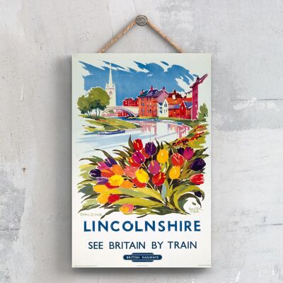 P0506 - Póster de Lincolnshire Tulips Original National Railway en una placa de decoración vintage