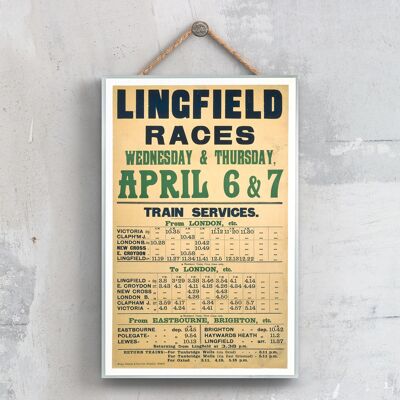 P0507 - Cartel de Ferrocarril Nacional Original de Carreras de Lingfield en una placa de decoración vintage
