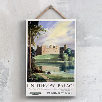P0508 - Linlithgow Palace Royal Poster originale della ferrovia nazionale su una targa con decorazioni vintage
