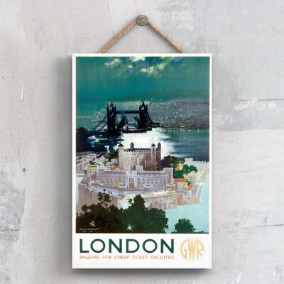 P0512 - Londra di notte Poster originale della National Railway su una targa con decorazioni vintage