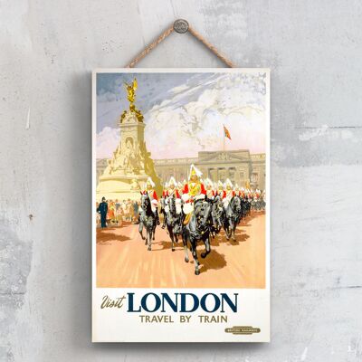 P0513 - London Buckingham Palace Poster originale della National Railway su una targa con decorazioni vintage