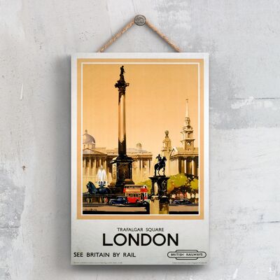 P0520 - Londra Trafalgar Square Poster originale della National Railway su una targa Decor vintage