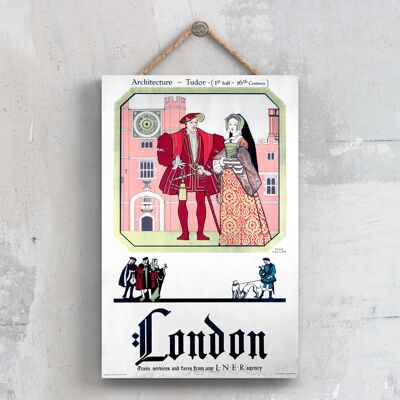 P0521 - London Tudor Architecture Poster originale della National Railway su una targa con decorazioni vintage