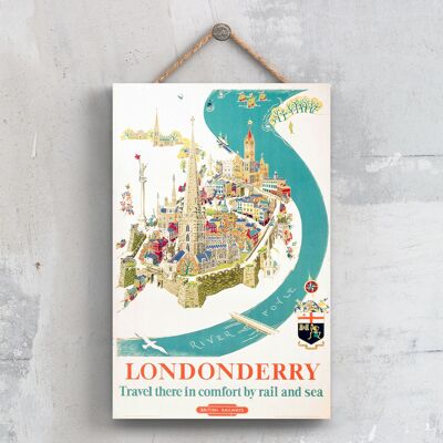 P0522 - Londonderry Original National Railway Poster auf einer Plakette im Vintage-Dekor