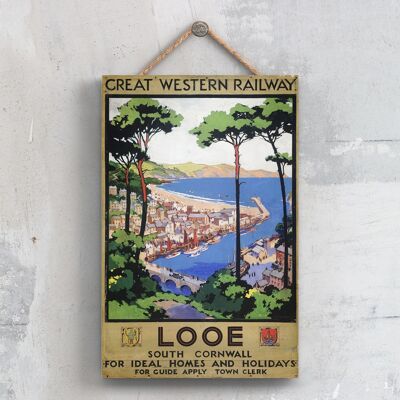 P0524 - Looe 2 Poster originale delle ferrovie nazionali su una targa con decorazioni vintage