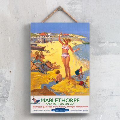 P0532 - Mablethorpe Sutton On Sea Beach Póster de ferrocarril nacional original en una placa de decoración vintage