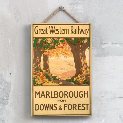 P0533 - Cartel del ferrocarril nacional original del bosque de Marlborough Downs en una placa de decoración vintage