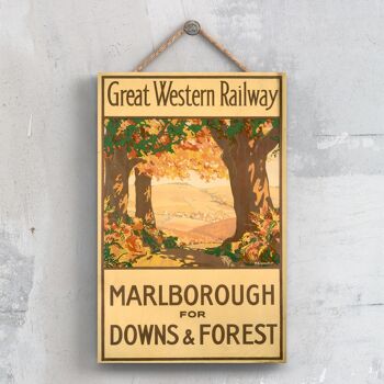 P0533 - Marlborough Downs Forest Affiche originale des chemins de fer nationaux sur une plaque décor vintage 1