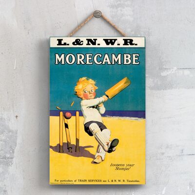 P0538 - Morecambe Stumps Poster originale della National Railway su una targa con decorazioni vintage