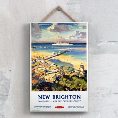 P0539 - New Brighton Wallasey Beach View Poster originale della National Railway su una targa con decorazioni vintage