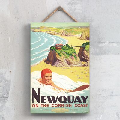 P0543 - Newquay en la costa de Cornualles Póster original del ferrocarril nacional en una placa de decoración vintage