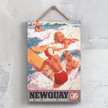 P0544 - Newquay Surfers Affiche Originale National Railway Sur Une Plaque Décor Vintage 1