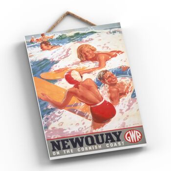 P0544 - Newquay Surfers Affiche Originale National Railway Sur Une Plaque Décor Vintage 2