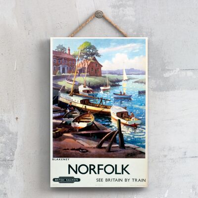 P0545 - Cartel original del Ferrocarril Nacional de Norfolk Boats en una placa de decoración vintage